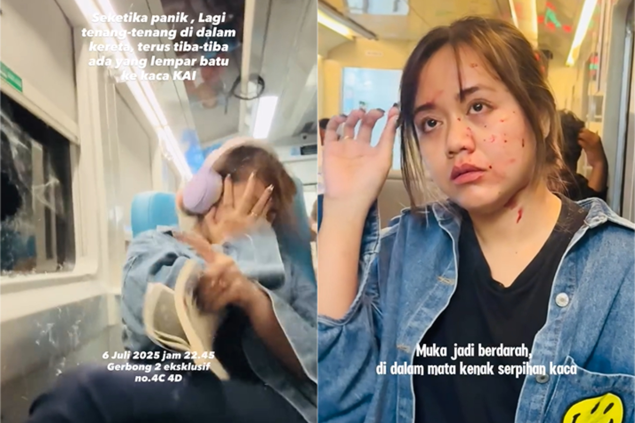 Ngeri! Wanita Kena Lemparan Batu di Kereta, Wajah dan Mata Dipenuhi Pecahan Kaca
