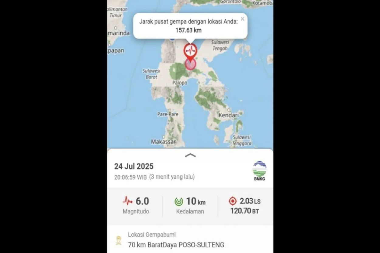 Gempa Magnitudo 6,0 Guncang Poso, Sulawesi Tengah, Tak Berpotensi Tsunami