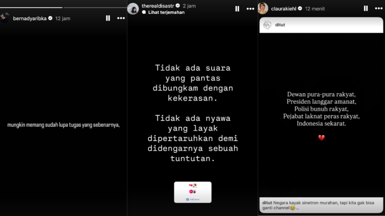 Geram Soal Negara dan Insiden Ojol Dilindas Polisi, Deretan Artis Ini Suarakan Duka Lewat Instagram