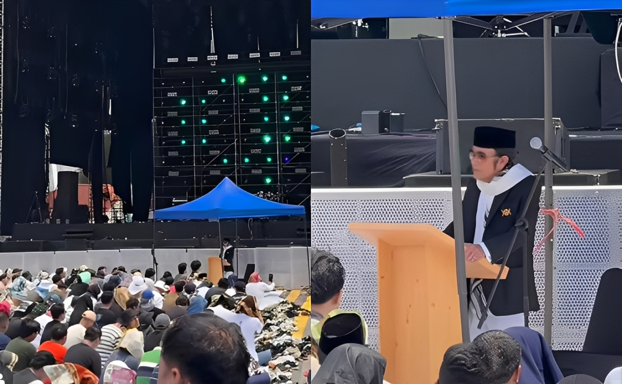 Momen Adem saat Rhoma Irama Jadi Imam Salat Jumat di Panggung Pestapora 2025, Ribuan Jamaah Tumplek di Gambir Expo