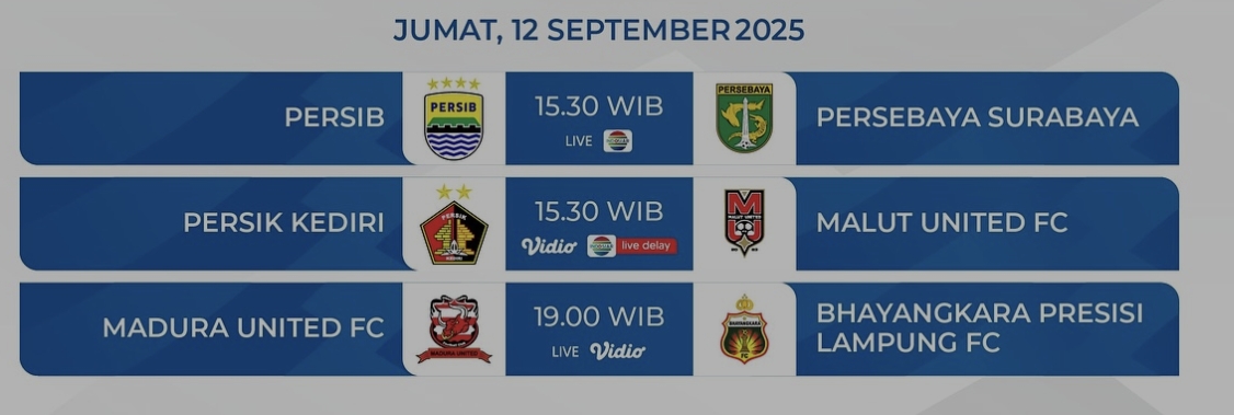 Jadwal BRI Super League Hari Ini: Big Match Persib vs Persebaya, Persik vs Malut United dan Madura United bertemu Bhayangkara FC