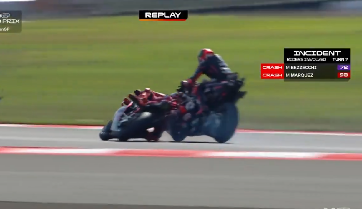 Marc Marquez Kembali Apes di Mandalika! Baru Lap Pertama Sudah Ditabrak Bezzecchi
