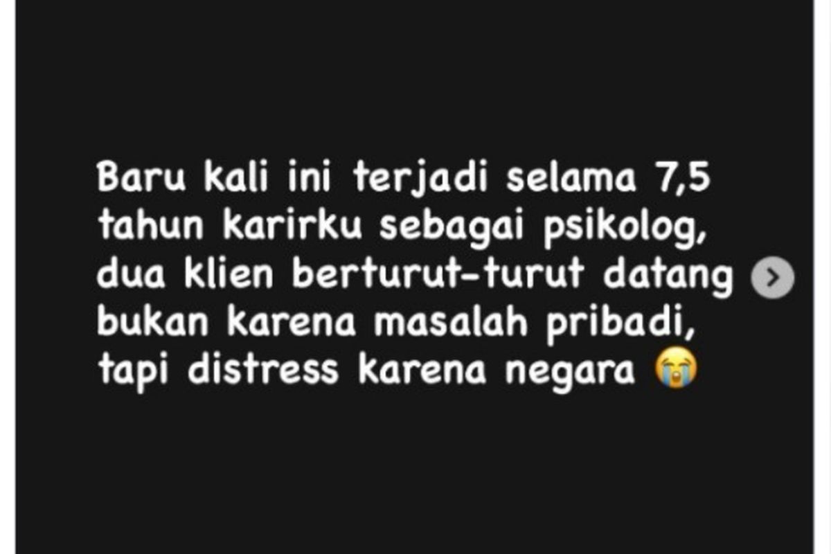 Psikolog Ini Dapat Pasien Stres Bukan karena Cinta atau Kerja, tapi karena Negara! Tren Baru?