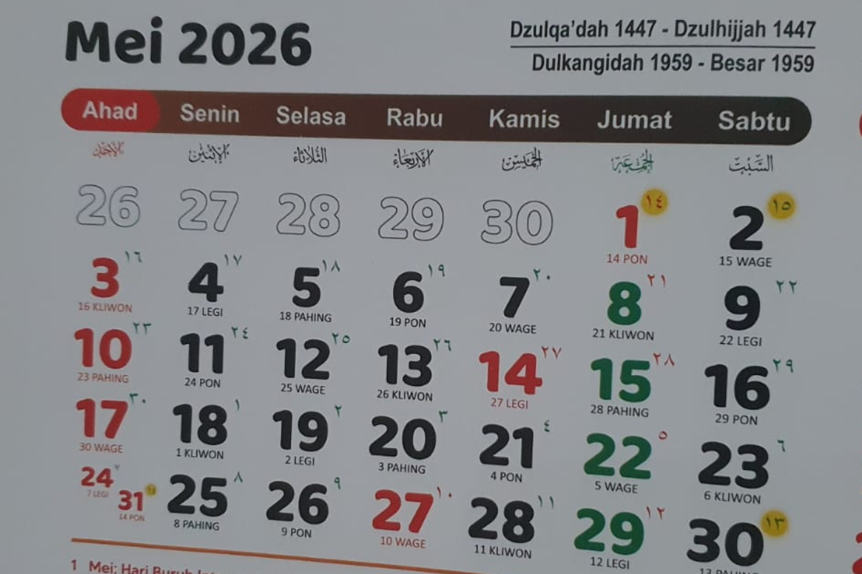Daftar Lengkap Tanggal Merah Mei 2026: Idul Adha Hingga Hari Buruh