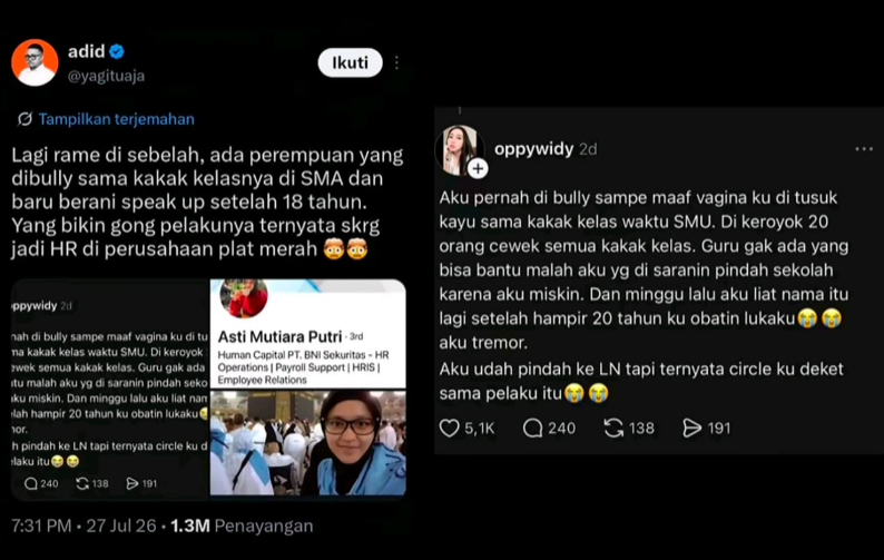 Pengakuan Korban Bullying Setelah 18 Tahun Viral, Terduga Pelaku Diduga HR BUMN