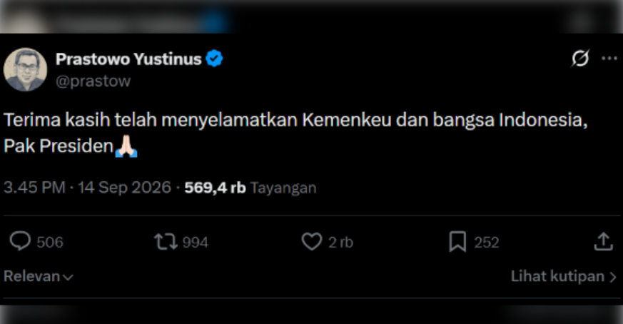 Purbaya Dicopot dari Menkeu, Prastowo: Terima Kasih Pak Presiden Telah Menyelamatkan Kemenkeu