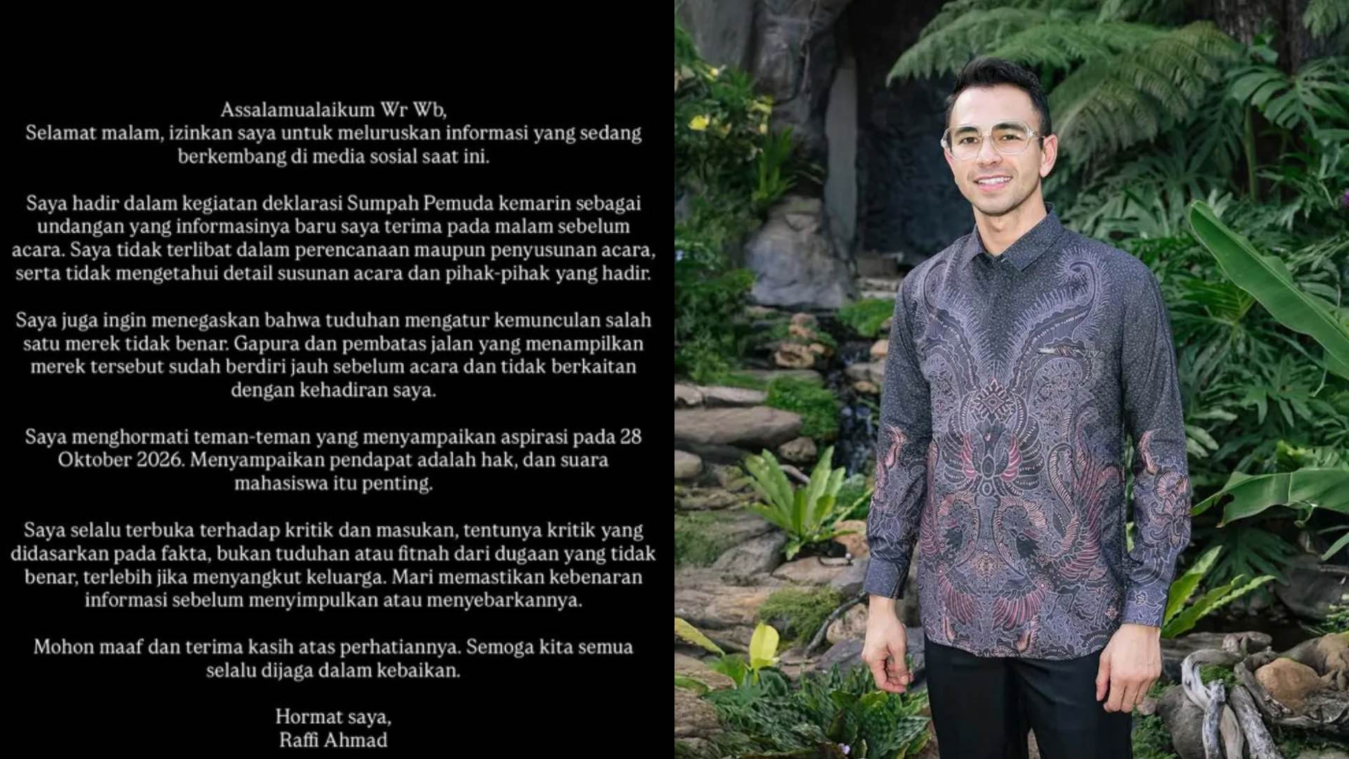 Raffi Ahmad Klarifikasi Kehadiran di Deklarasi Sumpah Pemuda: Saya Cuma Diundang