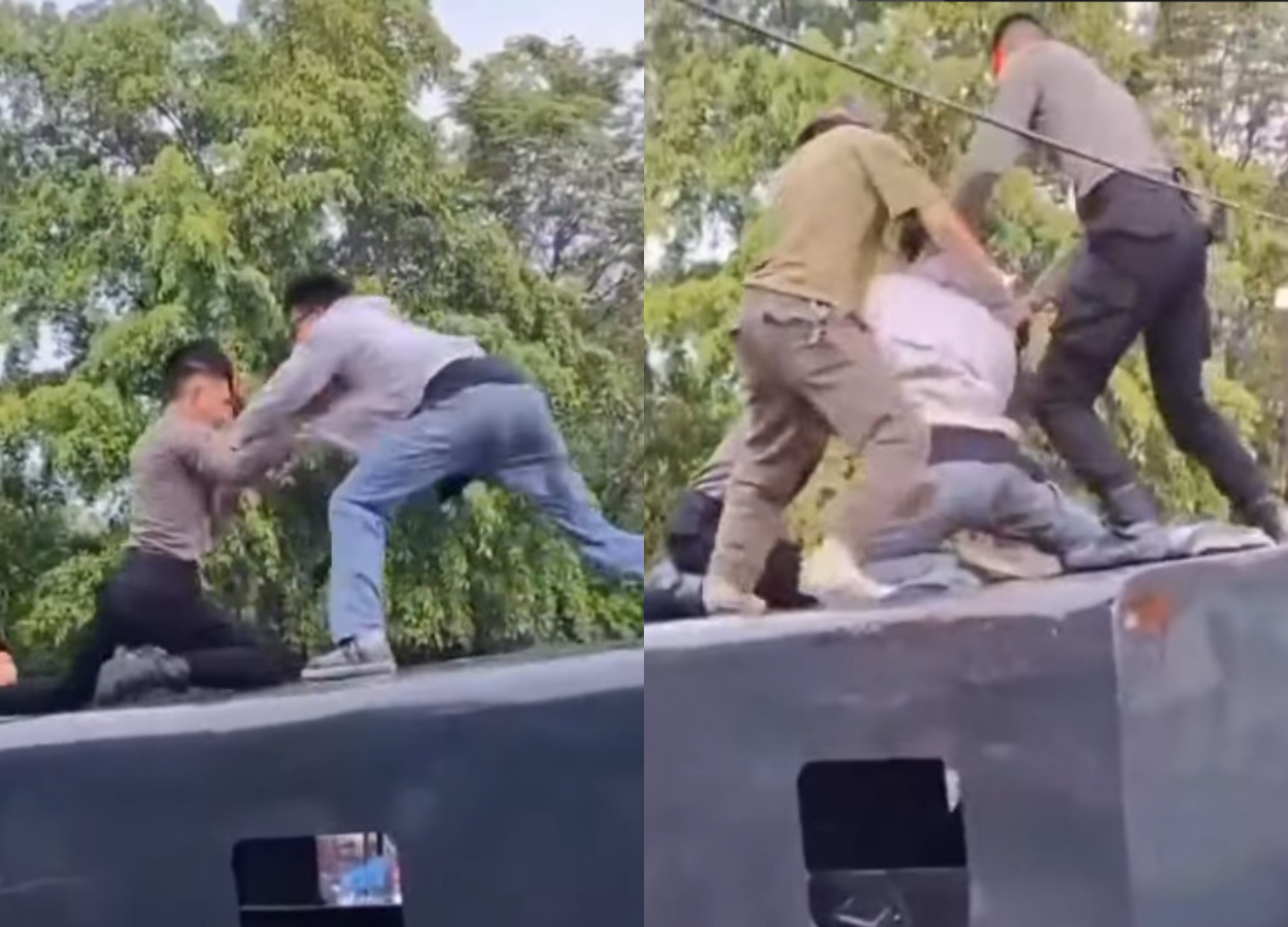 Bentrokan Panas! Polisi vs Demonstran di Atas Truk, Situasi Memanas