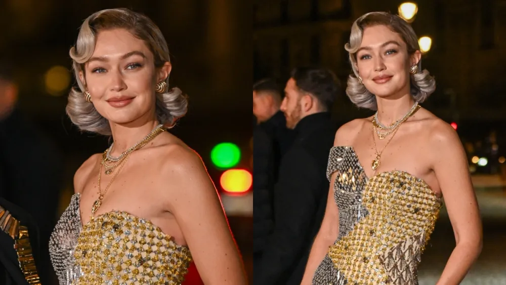 Gigi Hadid Tampil Memukau dengan Gaun Moschino Tiga Lapis di Grand Fashion Dinner Paris