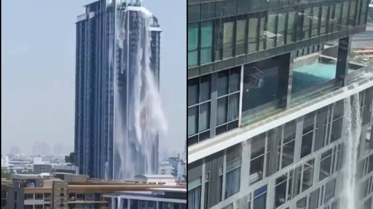 Momen Mencekam! Gempa Dahsyat Bikin Kolam Infinity di Atas Gedung Bangkok Bergelombang